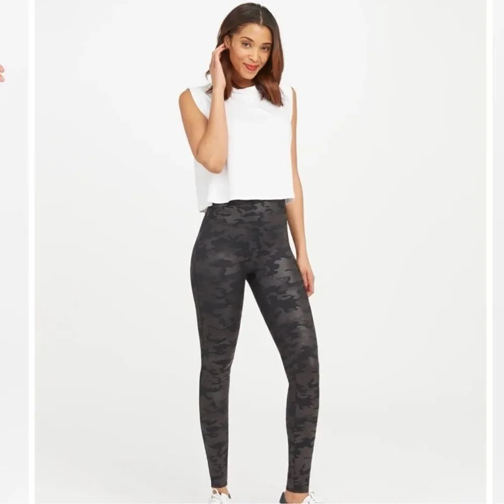 Spanx Faux Leather Camo Leggings